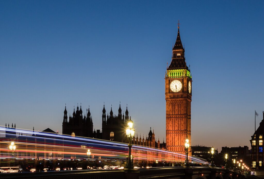 London Elizabeth Tower Big Ben and Palace of Westminster at sunset