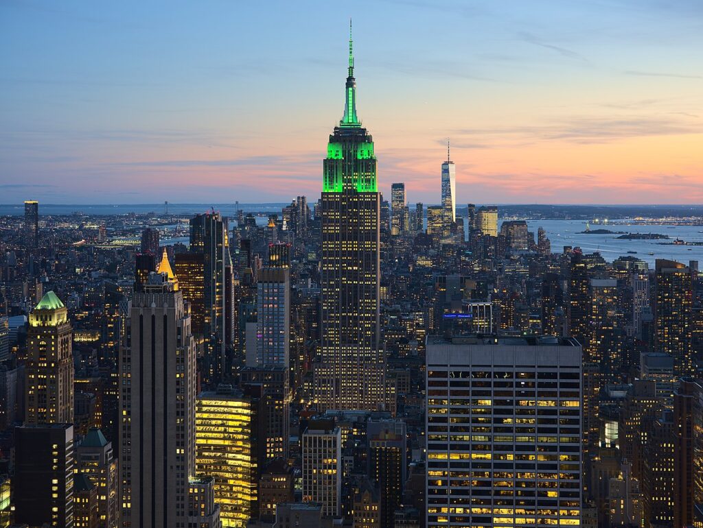 New York City Manhattan skyline with Empire State Building at dusk
